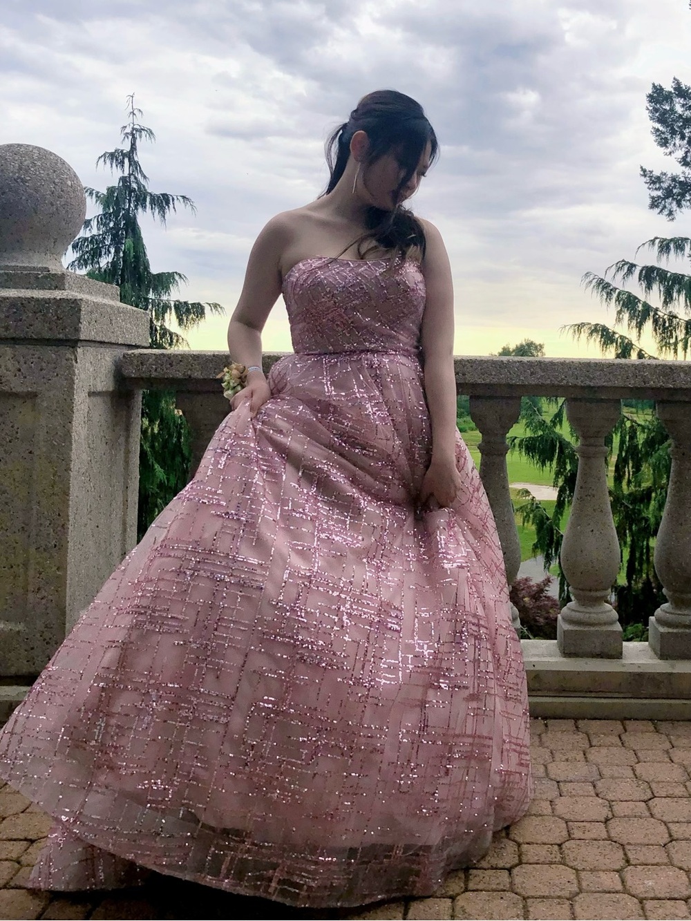 La Femme Strapless Pink Sequin Ball Gown